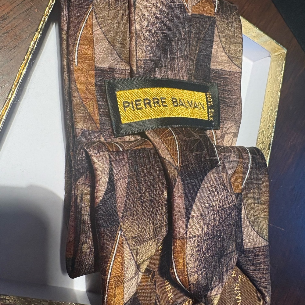 Pierre Balmain Abstract Brown Silk Tie